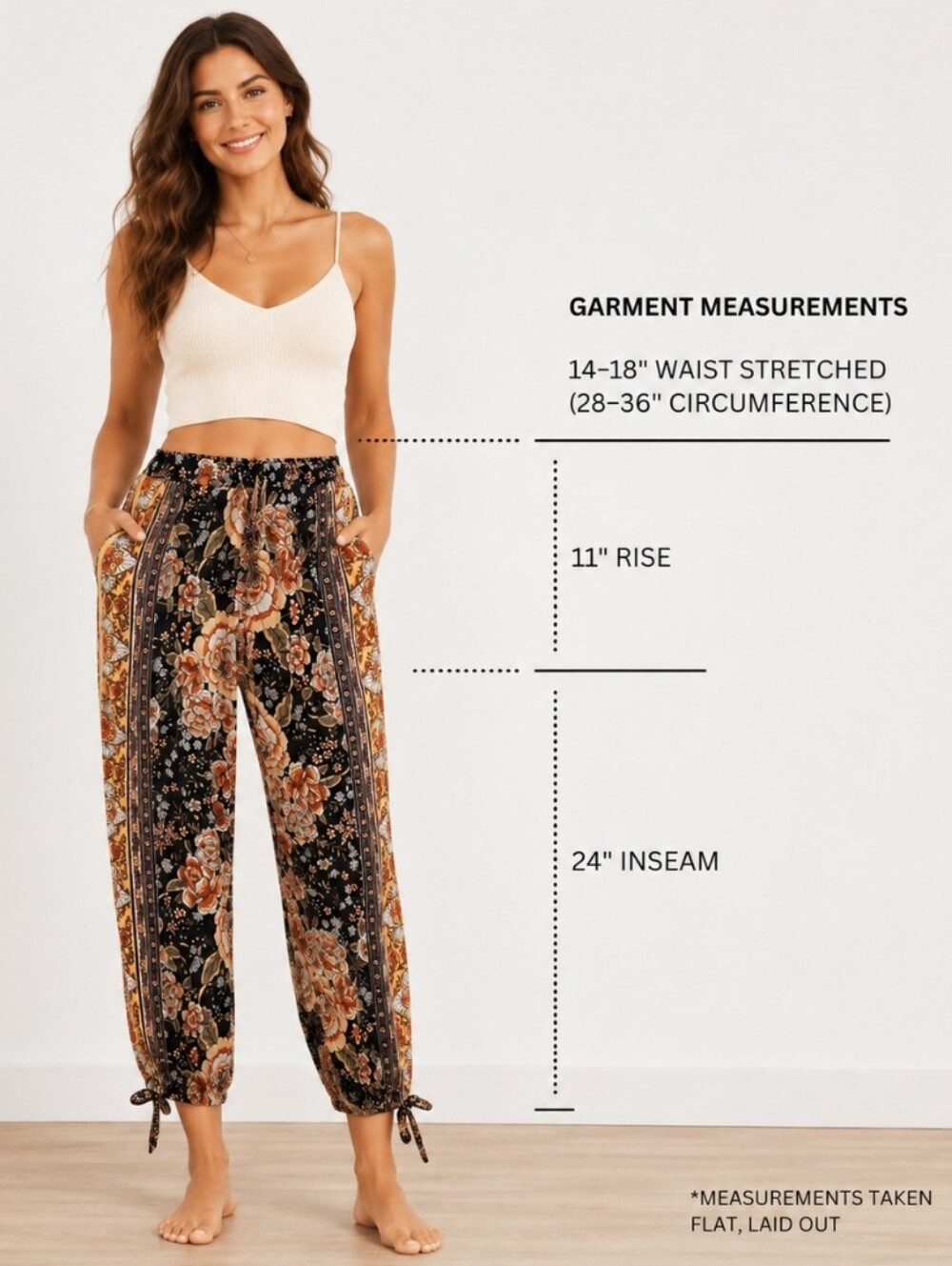 Rachel Zoe Black Orange Floral Boho Viscose Cropped High Rise Pants Sz Med
